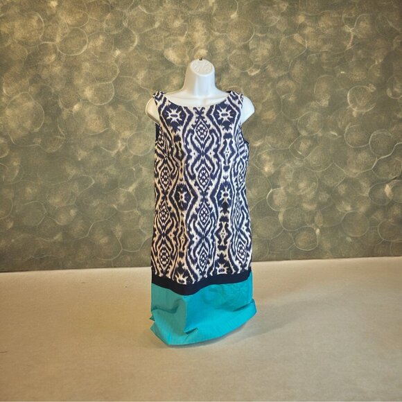 Anne Klein Sleeveless Blue Pattern Print Shift Tea Dress Zip Fully Lined Size 8 - Picture 1 of 8